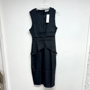 Lioness Women’s Sleeveless Plunge Open Neckline Black Straight Dress Small